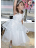 Beaded White 3D Flowers Tulle Tiered Flower Girl Dress Beaded White 3D Flowers Tulle Tiered Flower Girl Dress